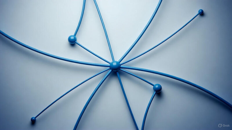 Abstract AI neural network connecting data points in professional blue tones